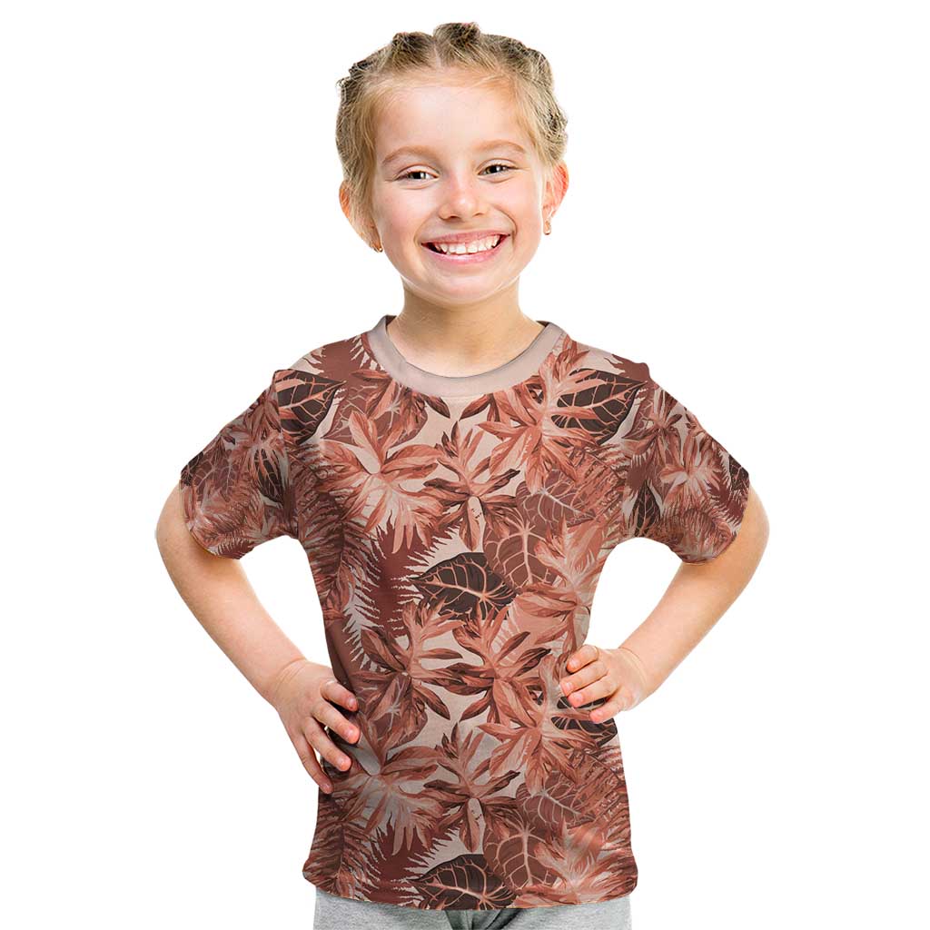 Hawaii Red Brown Tropical Leaves Kid T Shirt - Polynesian Pride