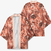 Hawaii Red Brown Tropical Leaves Kimono - Polynesian Pride