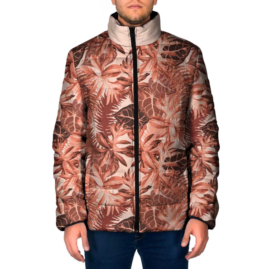 Hawaii Red Brown Tropical Leaves Padded Jacket LT01 Men Brown - Polynesian Pride