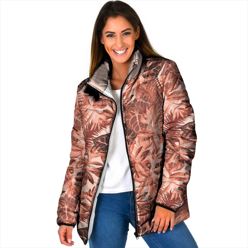 Hawaii Red Brown Tropical Leaves Padded Jacket LT01 Women Brown - Polynesian Pride