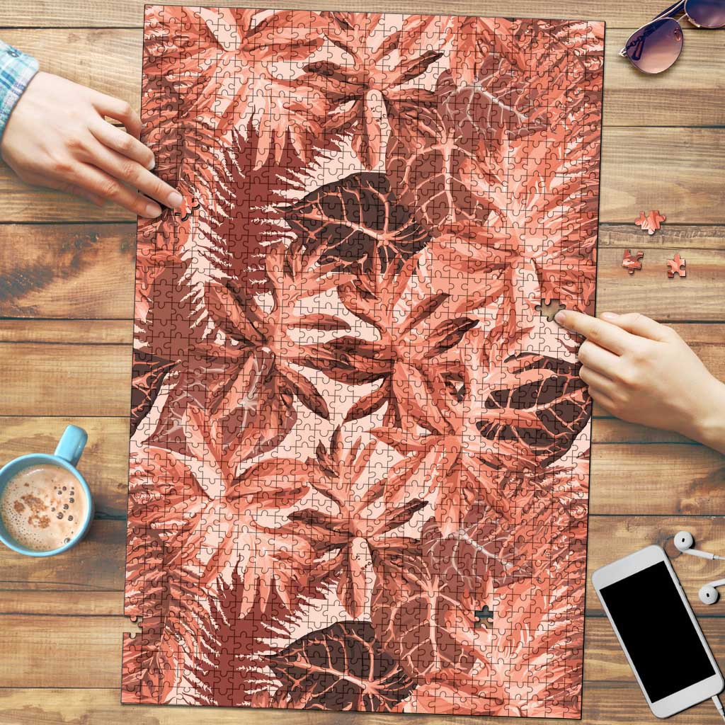 Hawaii Red Brown Tropical Leaves Puzzle LT01 Brown - Polynesian Pride