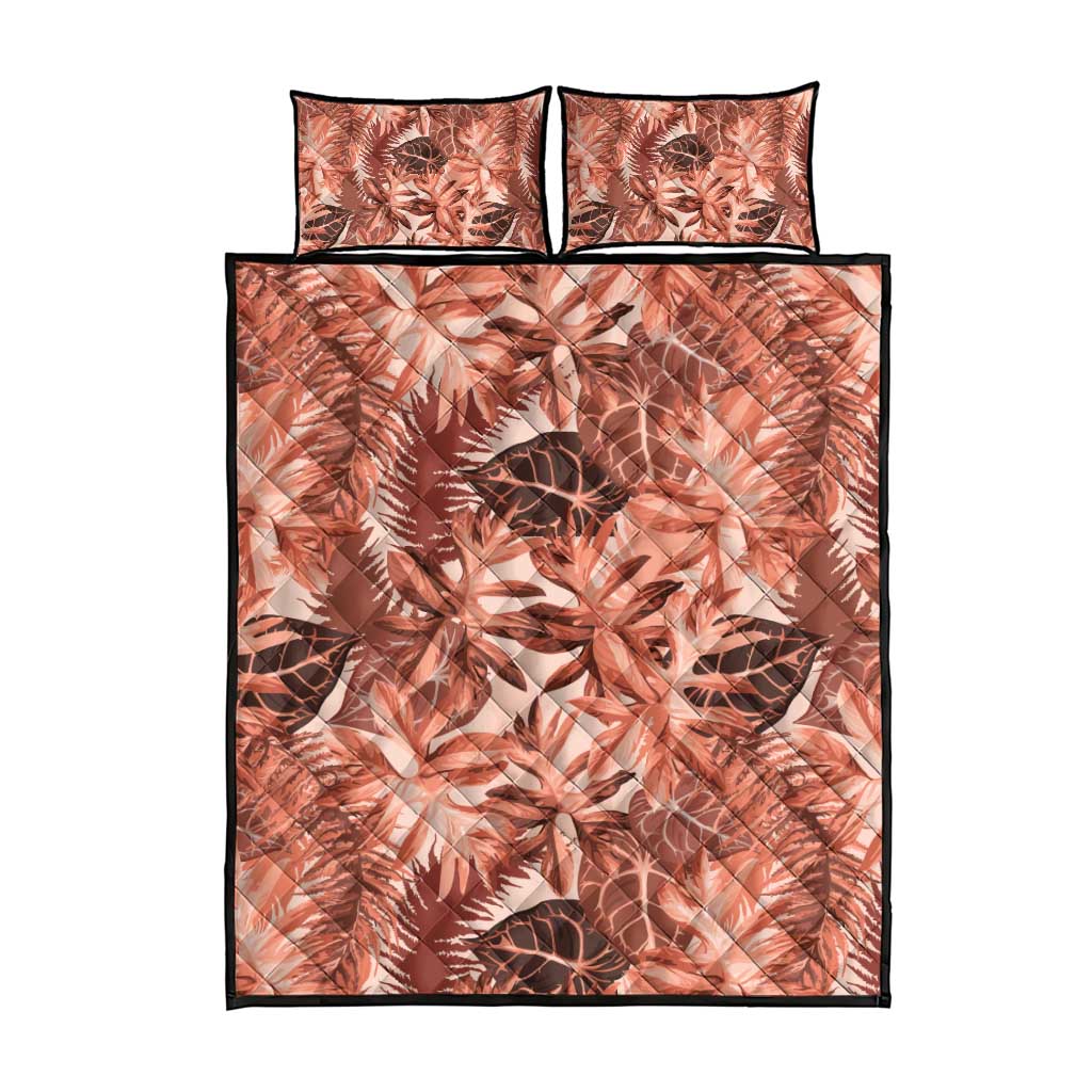 Hawaii Red Brown Tropical Leaves Quilt Bed Set - Polynesian Pride