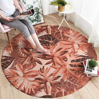 Hawaii Red Brown Tropical Leaves Round Carpet - Polynesian Pride