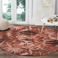 Hawaii Red Brown Tropical Leaves Round Carpet - Polynesian Pride