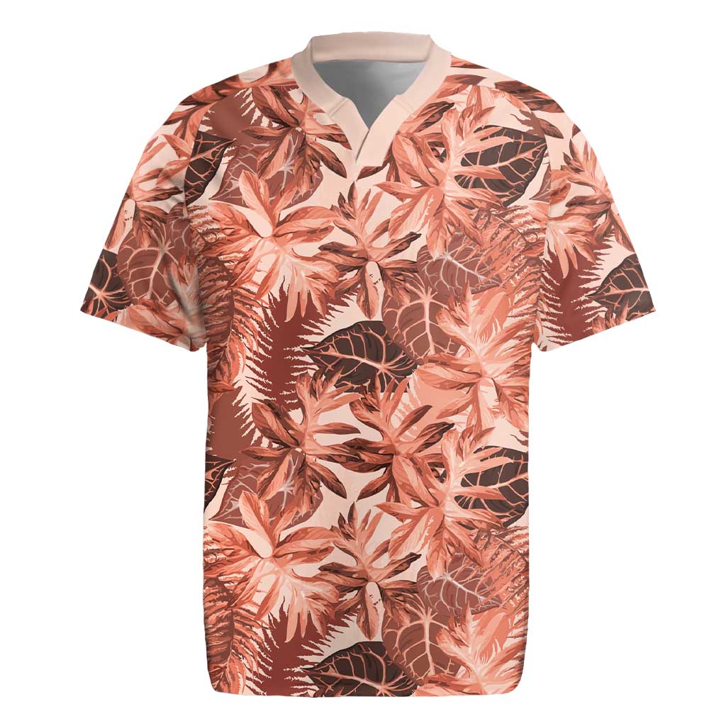 Hawaii Red Brown Tropical Leaves Rugby Jersey - Polynesian Pride