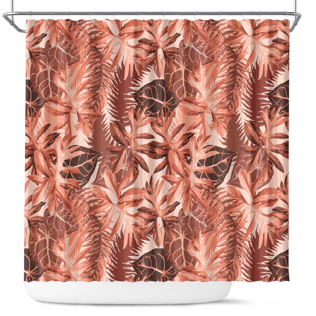 Hawaii Red Brown Tropical Leaves Shower Curtain - Polynesian Pride