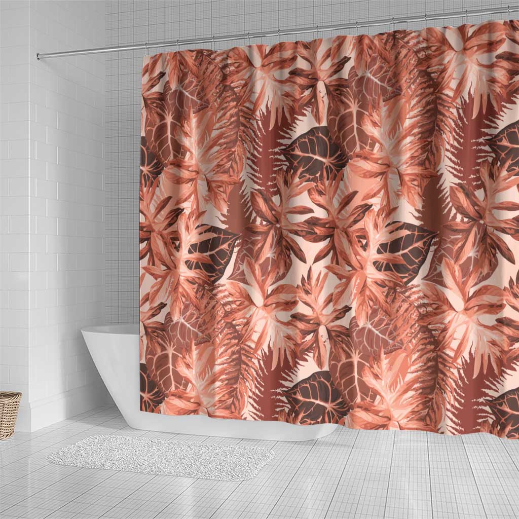 Hawaii Red Brown Tropical Leaves Shower Curtain - Polynesian Pride