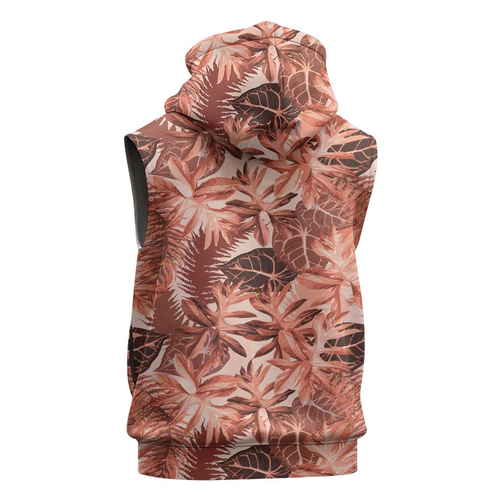 Hawaii Red Brown Tropical Leaves Sleeveless Hoodie LT01 - Polynesian Pride