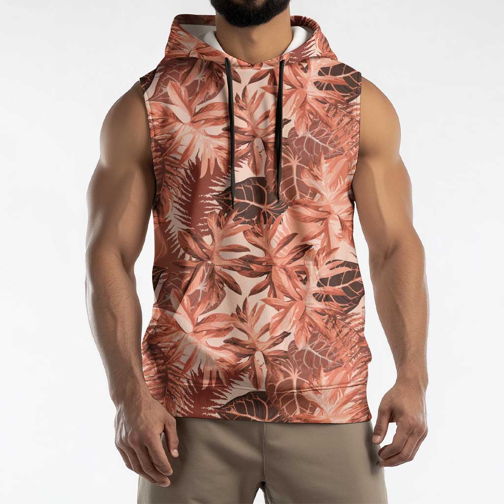 Hawaii Red Brown Tropical Leaves Sleeveless Hoodie LT01 - Polynesian Pride