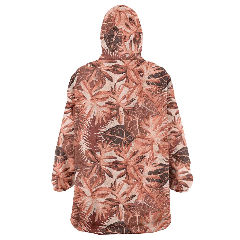 Hawaii Red Brown Tropical Leaves Wearable Blanket Hoodie - Polynesian Pride