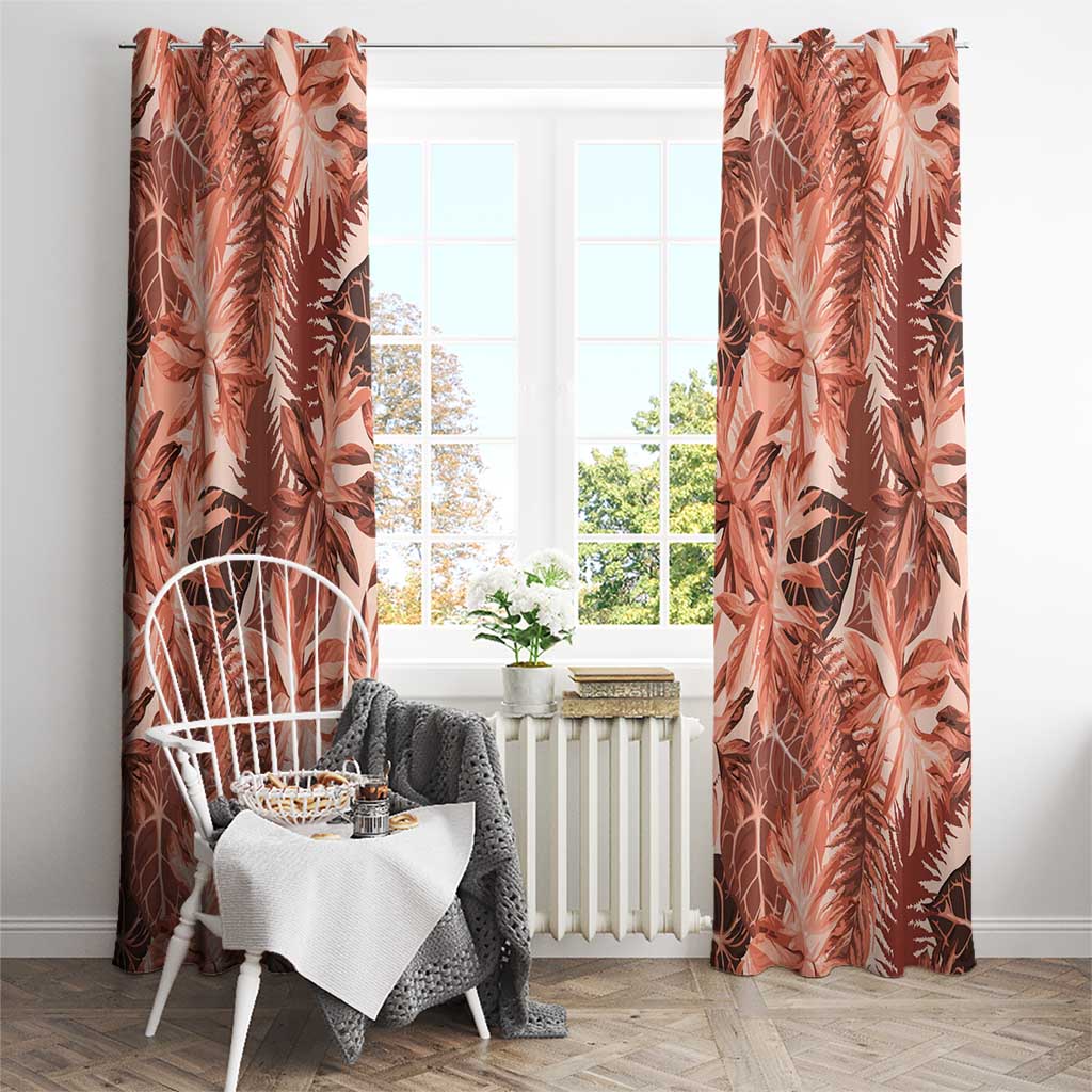 Hawaii Red Brown Tropical Leaves Window Curtain - Polynesian Pride
