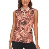 Hawaii Red Brown Tropical Leaves Women Sleeveless Polo Shirt - Polynesian Pride