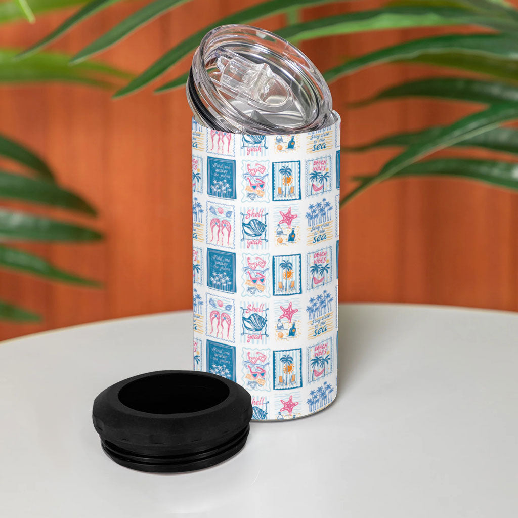 Hawaii Coastal Summer Postcard 4 in 1 Can Cooler Tumbler