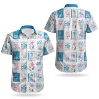 Hawaii Coastal Summer Postcard Couples Matching Off Shoulder Maxi Dress and Hawaiian Shirt