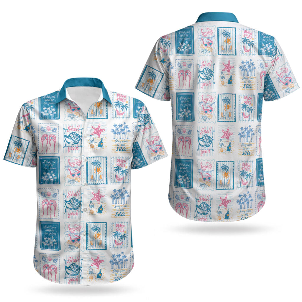 Hawaii Coastal Summer Postcard Couples Matching Off The Shoulder Long Sleeve Dress and Hawaiian Shirt LT01 - Polynesian Pride