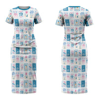 Hawaii Coastal Summer Postcard Couples Matching Short Sleeve Bodycon Dress and Long Sleeve Button Shirt