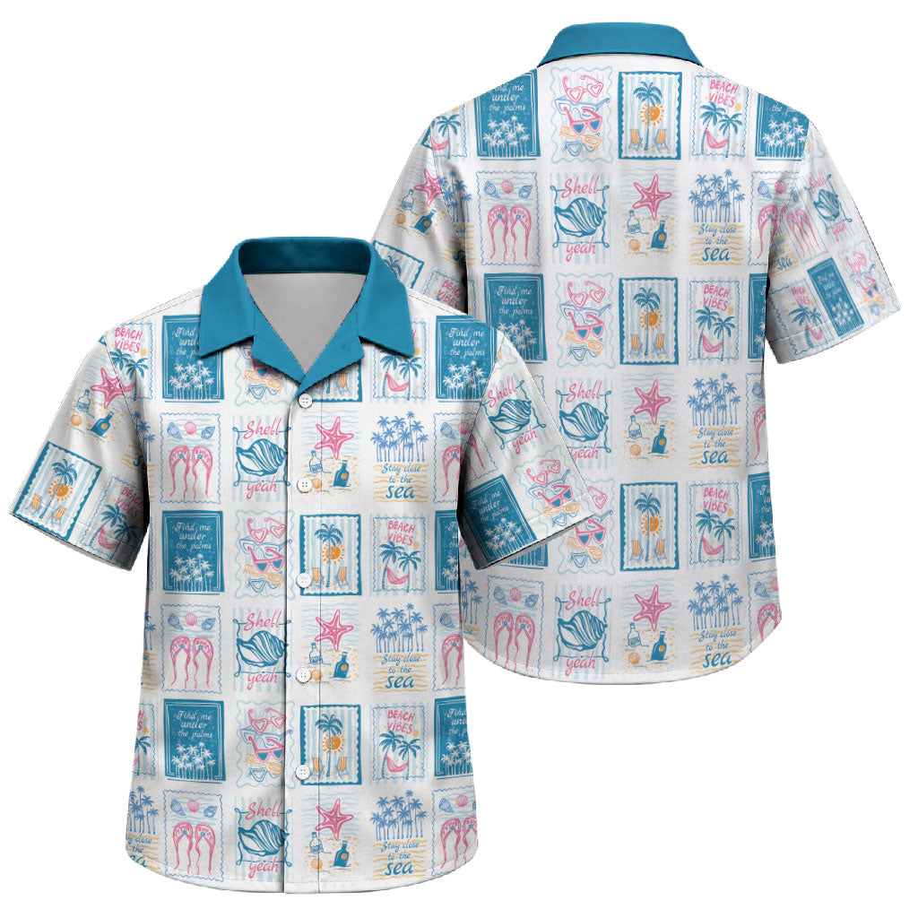 Hawaii Coastal Summer Postcard Family Matching Long Sleeve Bodycon Dress and Hawaiian Shirt