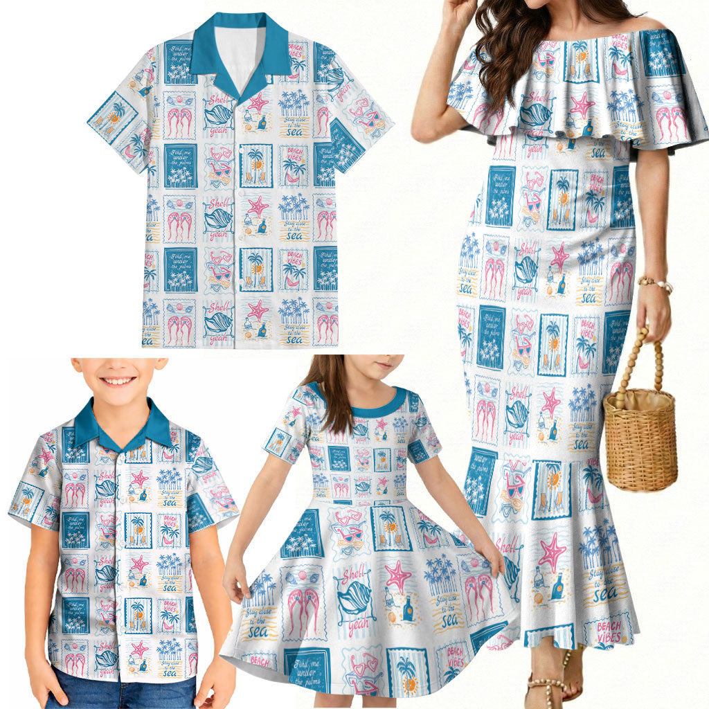 Hawaii Coastal Summer Postcard Family Matching Mermaid Dress and Hawaiian Shirt
