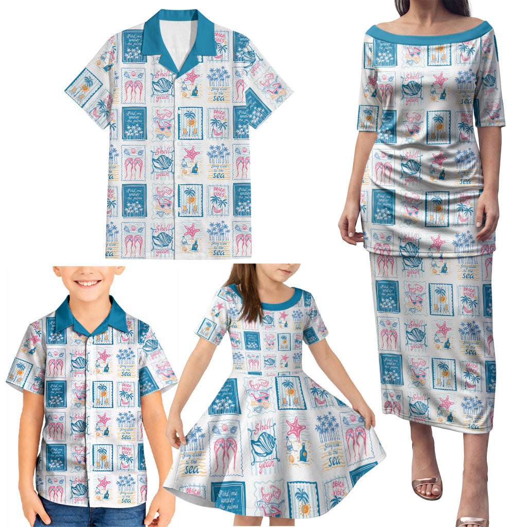 Hawaii Coastal Summer Postcard Family Matching Puletasi and Hawaiian Shirt LT01 - Polynesian Pride