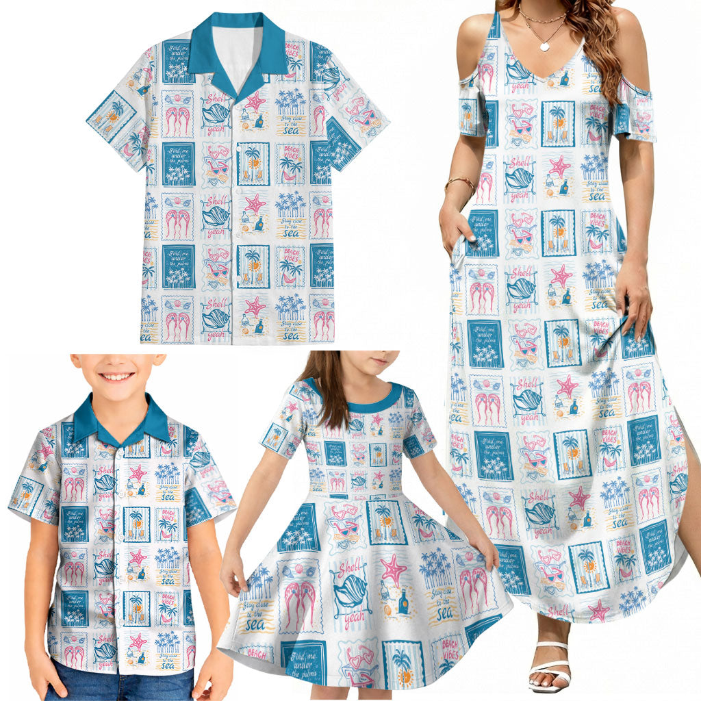Hawaii Coastal Summer Postcard Family Matching Summer Maxi Dress and Hawaiian Shirt