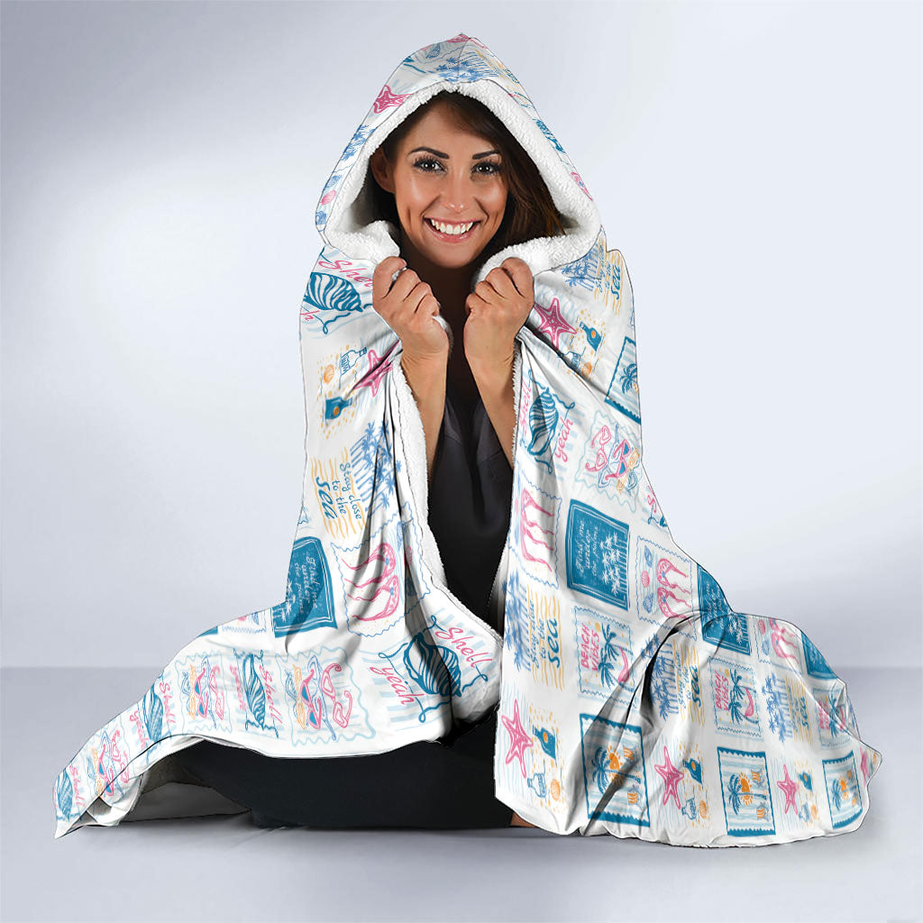 Hawaii Coastal Summer Postcard Hooded Blanket