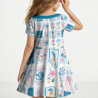 Hawaii Coastal Summer Postcard Kid Short Sleeve Dress