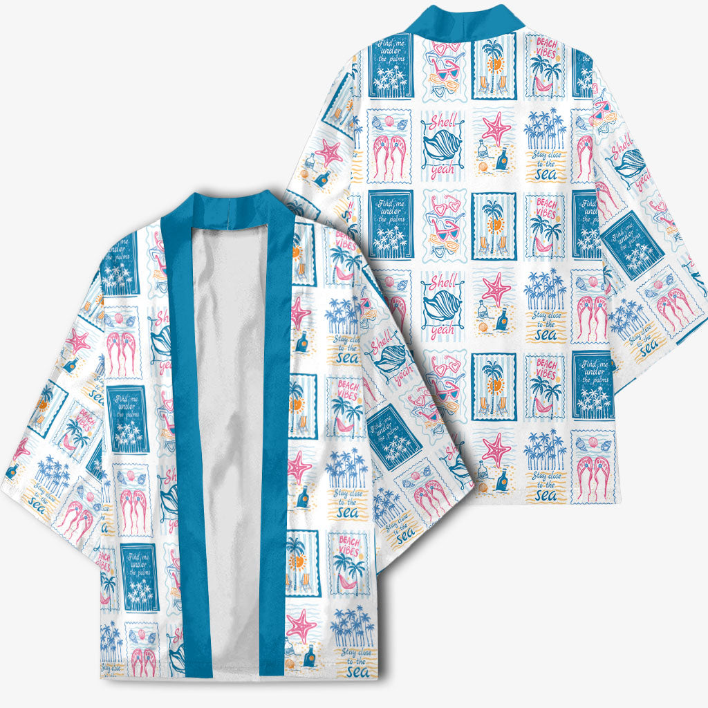 Hawaii Coastal Summer Postcard Kimono