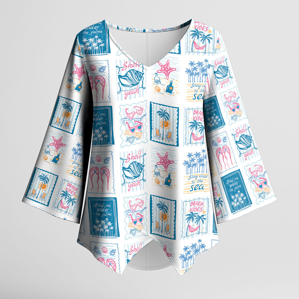 Hawaii Coastal Summer Postcard Kimono Sleeve Blouse
