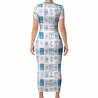 Hawaii Coastal Summer Postcard Short Sleeve Bodycon Dress