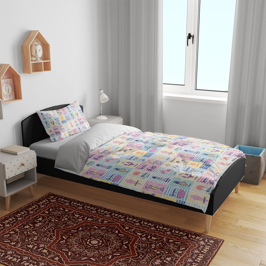 Aloha Summer Posters Grunge Textures Bedding Set