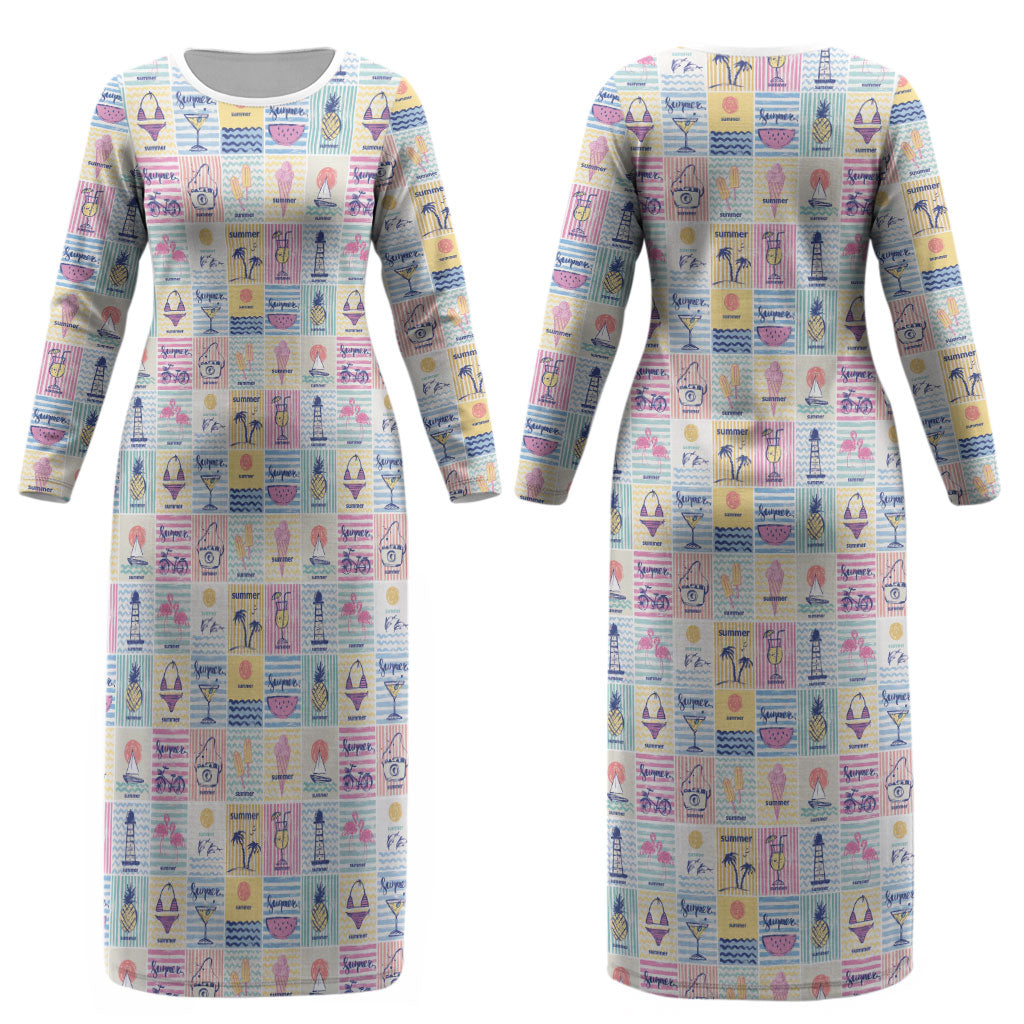 Aloha Summer Posters Grunge Textures Couples Matching Long Sleeve Bodycon Dress and Hawaiian Shirt