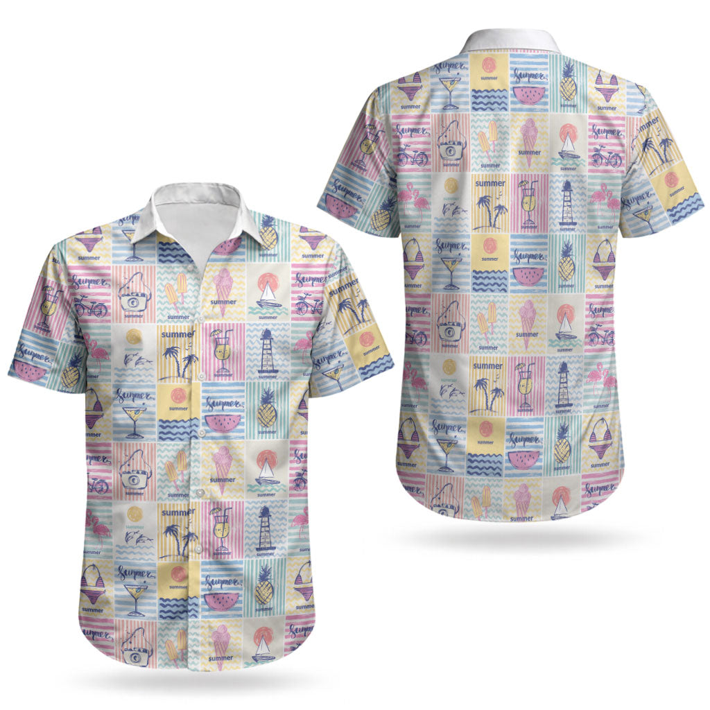 Aloha Summer Posters Grunge Textures Couples Matching Off Shoulder Short Dress and Hawaiian Shirt