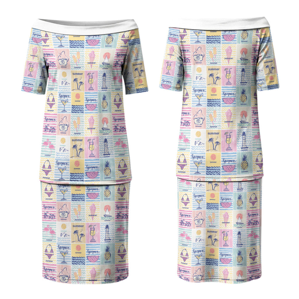 Aloha Summer Posters Grunge Textures Couples Matching Puletasi and Long Sleeve Button Shirt