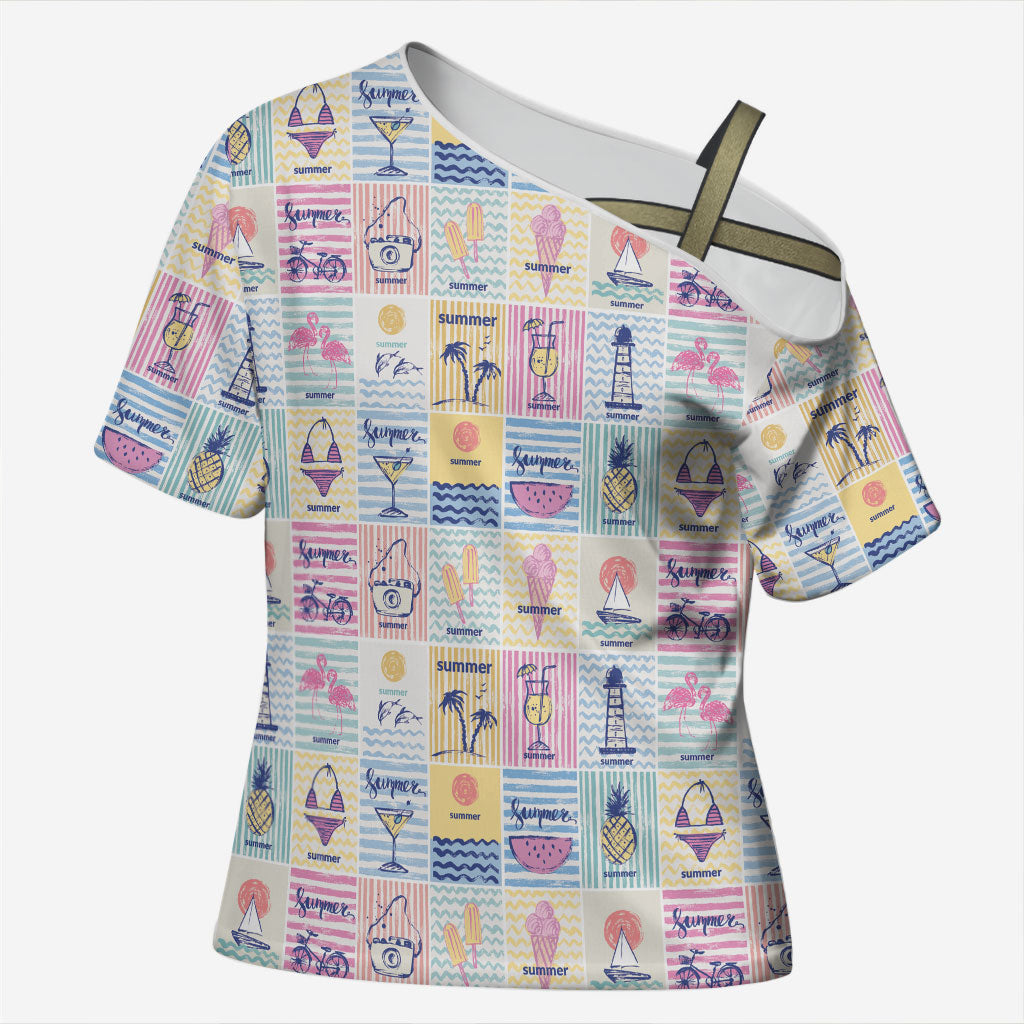 Aloha Summer Posters Grunge Textures Cross Shoulder Shirt