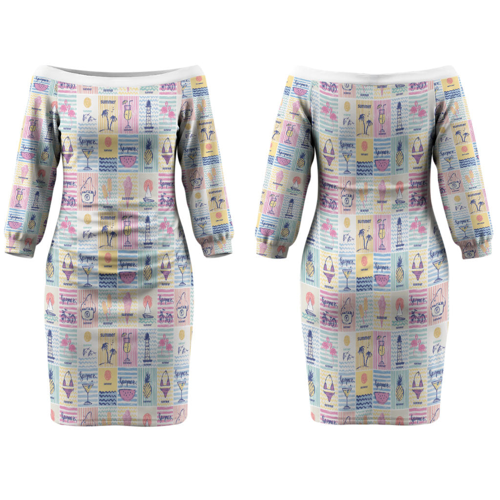 Aloha Summer Posters Grunge Textures Family Matching Off The Shoulder Long Sleeve Dress and Hawaiian Shirt