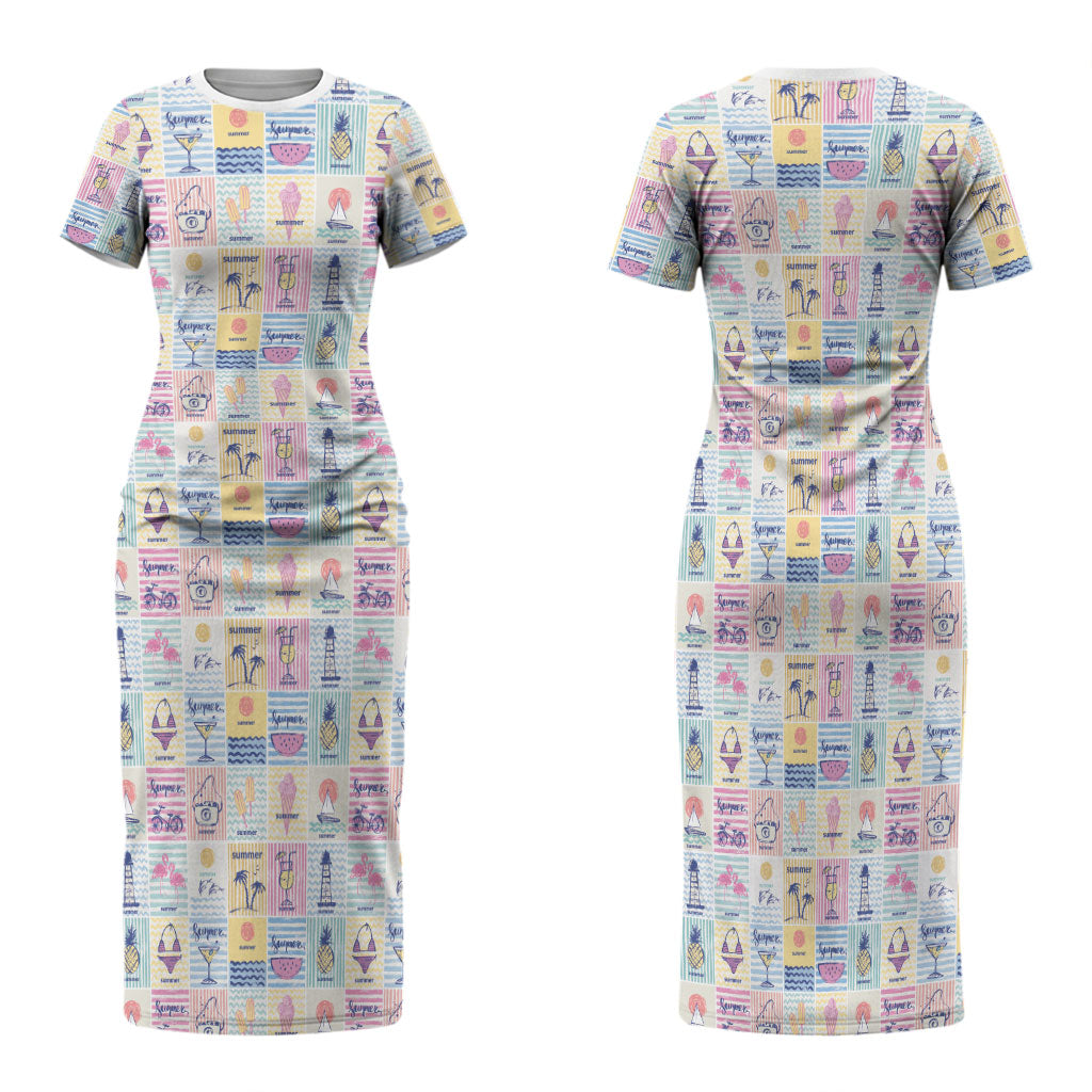 Aloha Summer Posters Grunge Textures Family Matching Short Sleeve Bodycon Dress and Hawaiian Shirt