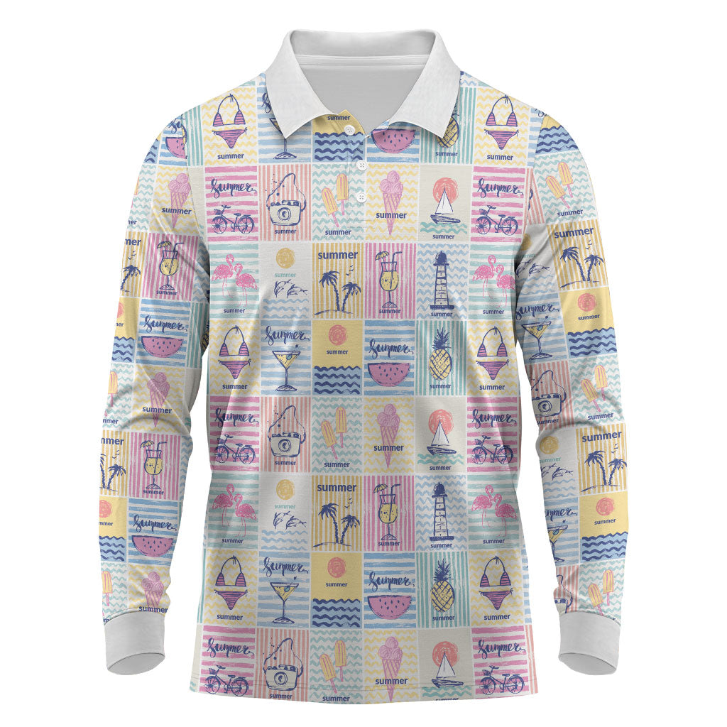 Aloha Summer Posters Grunge Textures Long Sleeve Polo Shirt LT01 Multicolor - Polynesian Pride