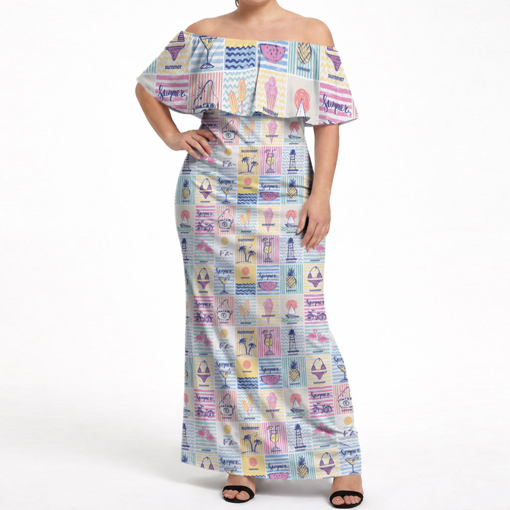 Aloha Summer Posters Grunge Textures Off Shoulder Maxi Dress