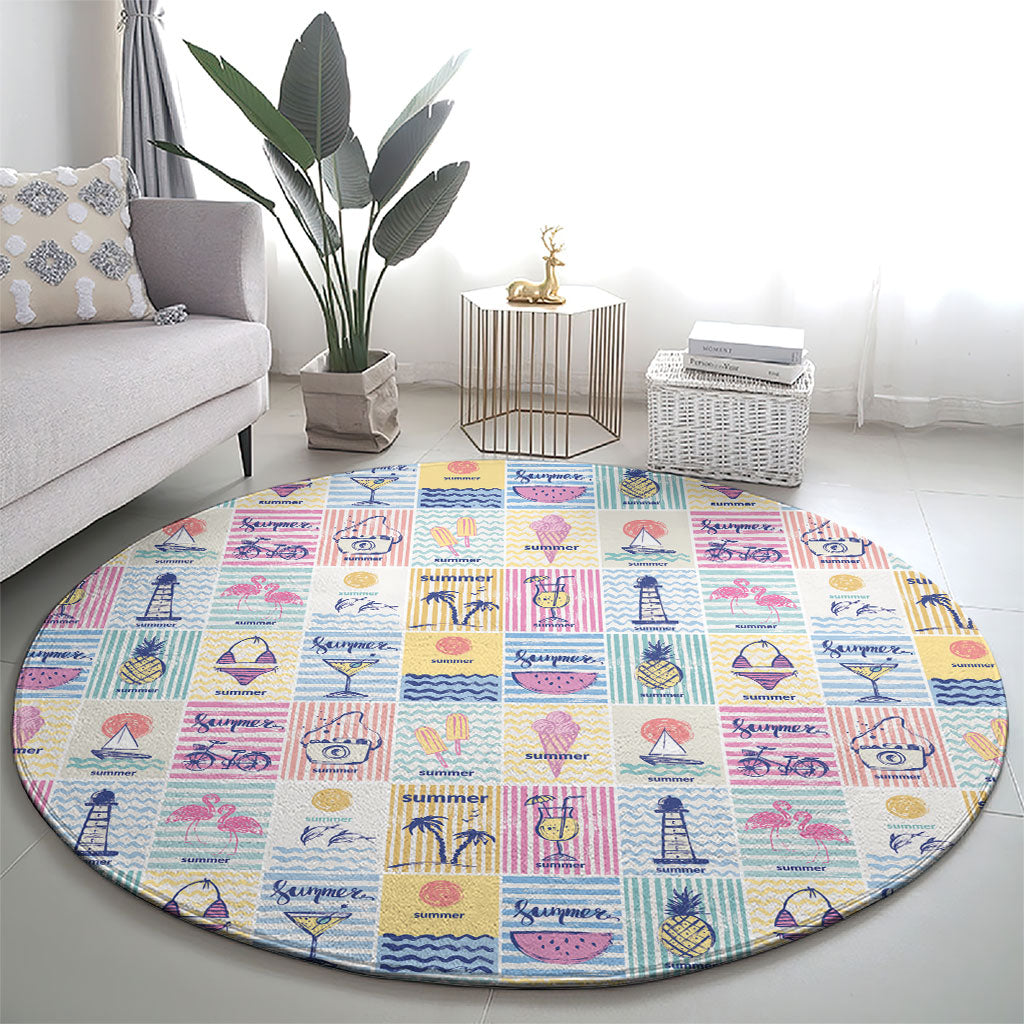 Aloha Summer Posters Grunge Textures Round Carpet