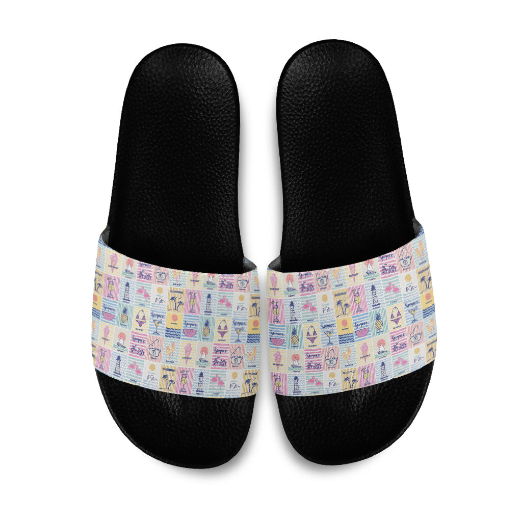 Aloha Summer Posters Grunge Textures Slide Sandals LT01 Multicolor - Polynesian Pride
