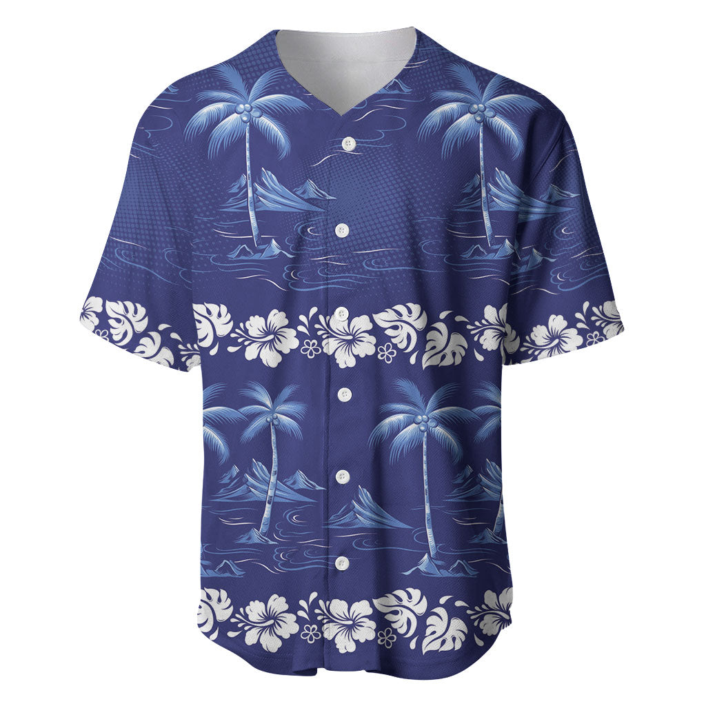 Blue Hawaii Palm Tree Hibiscus Baseball Jersey Fantasy Summer Vibe