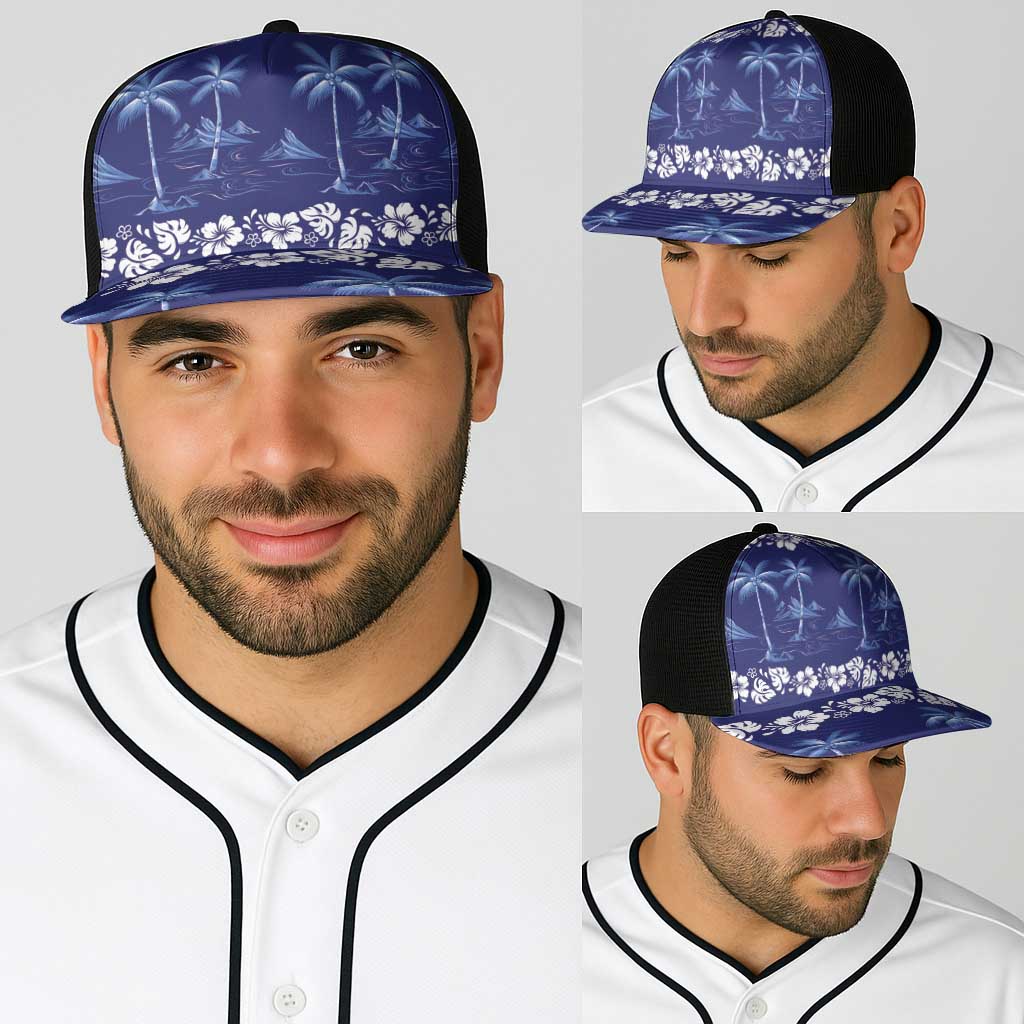 Blue Hawaii Palm Tree Hibiscus Baseball Net Cap Fantasy Summer Vibe
