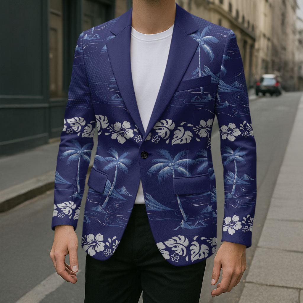 Blue Hawaii Palm Tree Hibiscus Blazer Fantasy Summer Vibe LT01 - Polynesian Pride
