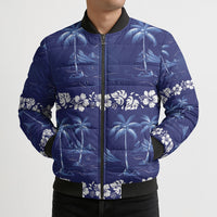 Blue Hawaii Palm Tree Hibiscus Bomber Puffer Jacket Fantasy Summer Vibe LT01 - Polynesian Pride