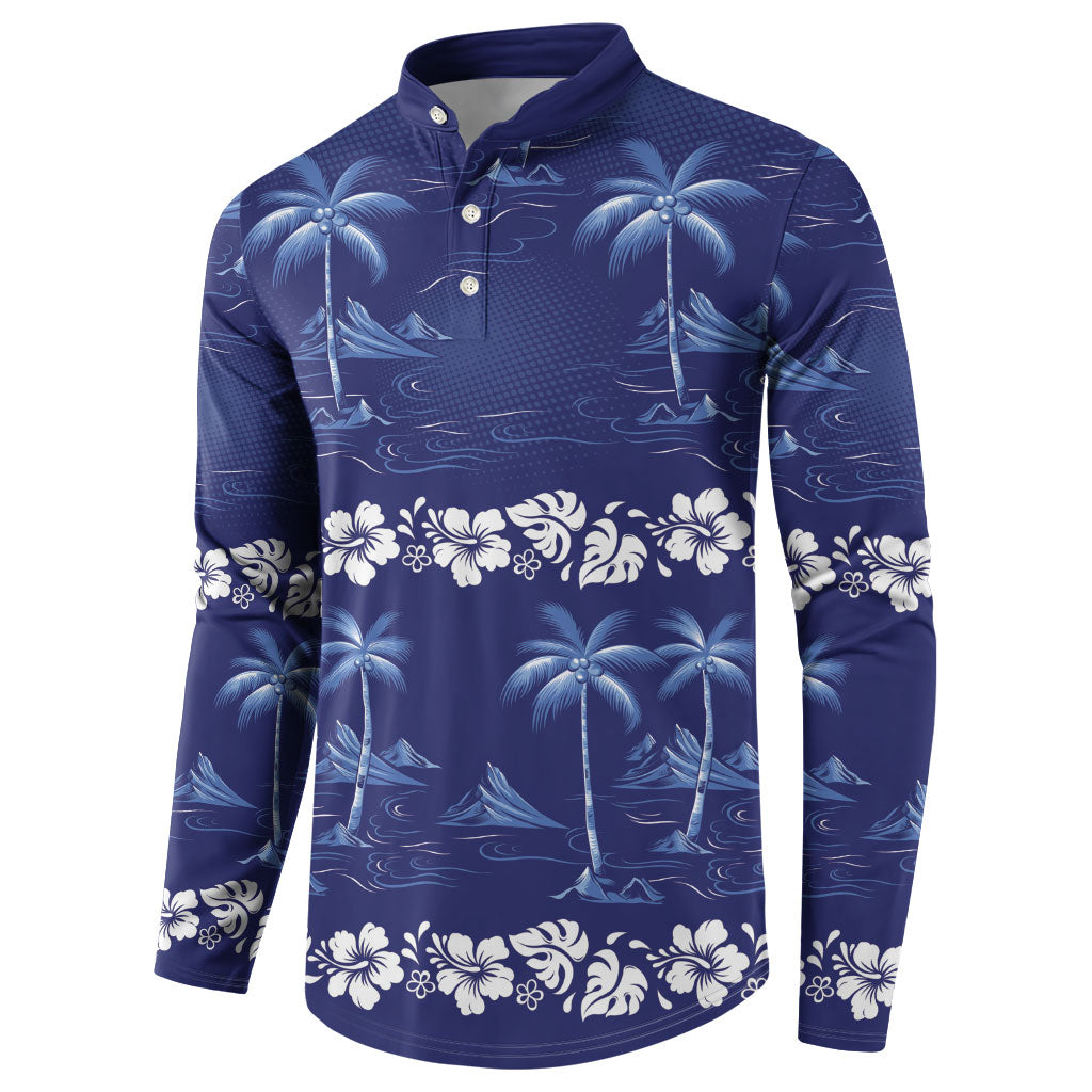 Blue Hawaii Palm Tree Hibiscus Button Sweatshirt Fantasy Summer Vibe LT01 - Polynesian Pride