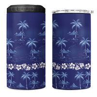Blue Hawaii Palm Tree Hibiscus 4 in 1 Can Cooler Tumbler Fantasy Summer Vibe LT01 One Size: 16 oz Blue - Polynesian Pride