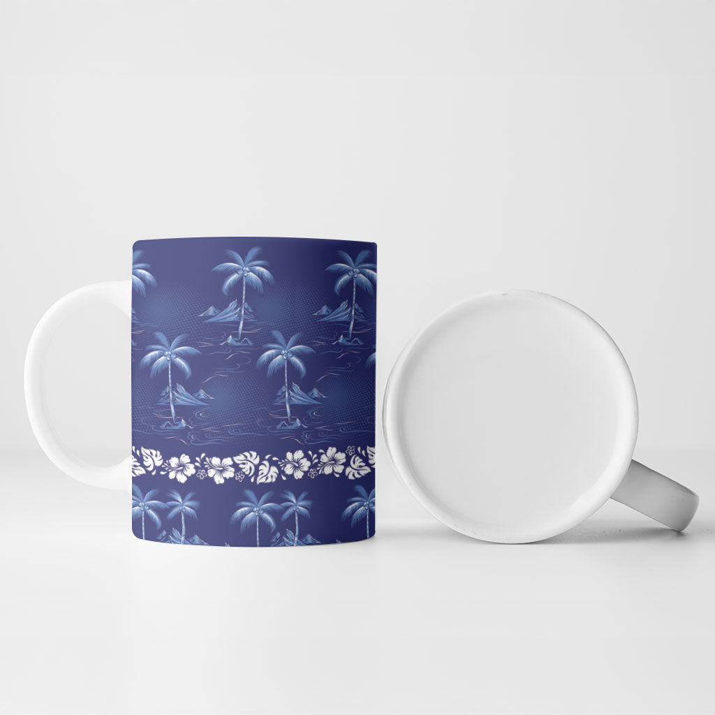 Blue Hawaii Palm Tree Hibiscus Ceramic Mug Fantasy Summer Vibe LT01 - Polynesian Pride