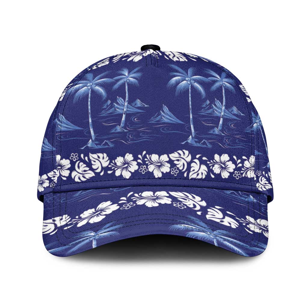 Blue Hawaii Palm Tree Hibiscus Classic Cap Fantasy Summer Vibe LT01 Universal Fit Blue - Polynesian Pride