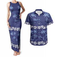 Blue Hawaii Palm Tree Hibiscus Couples Matching Tank Maxi Dress and Hawaiian Shirt Fantasy Summer Vibe LT01 Blue - Polynesian Pride