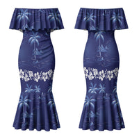 Blue Hawaii Palm Tree Hibiscus Family Matching Mermaid Dress and Hawaiian Shirt Fantasy Summer Vibe